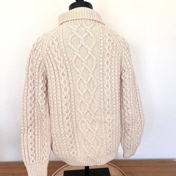 70's Carbery Irish Wool - Chunky Cream Sweater - Fisherman Knit- Size Medium - Picture 6 of 14